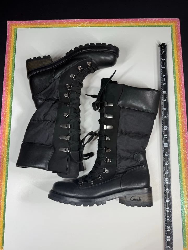 Coach Women's Size 8B Beverly Black Closed Toe Lace-Up Quilted Boots - Image 2 of 4