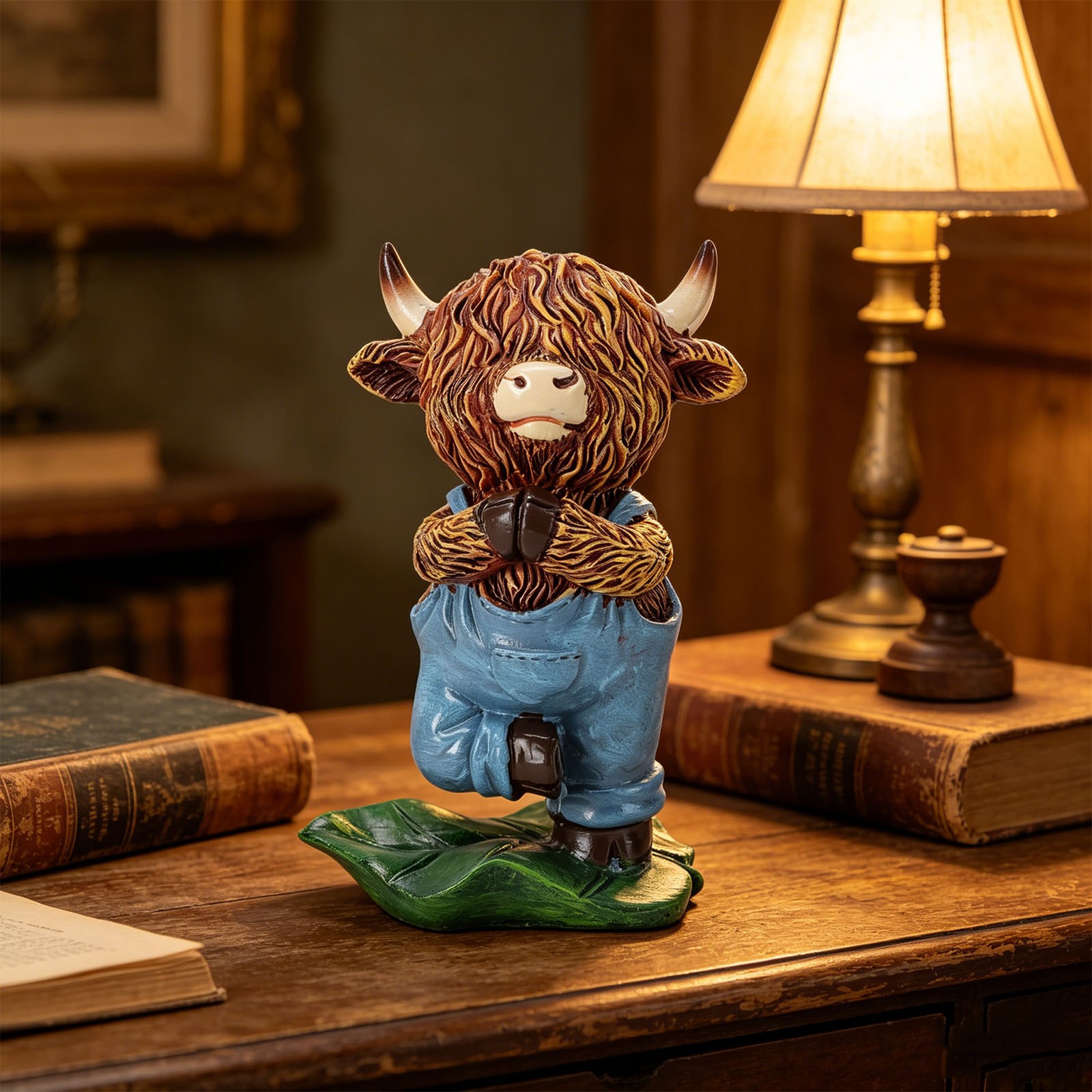 ↑Highland Cow Figurine Handcrafted Farmhouse Highland Cow Resin Statue For Home