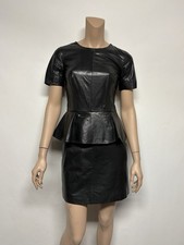 Vtg Alexander McQueen McQ Black Leather Peplum Dress IT 38