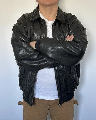 Vintage Street Bomber Leather Jacket Boxy Oversized Pilot Style Size L Large - product listing photo