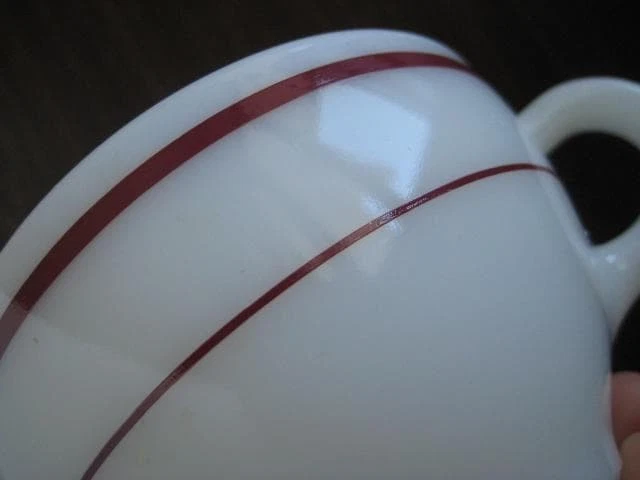 Pyrex US Navy Mug Set 2 pcs Green & Burgundy Bands Used Collectible - Image 3 of 4