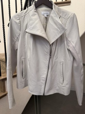 Nordstrom 100% Leather Asymmetrical Moto Jacket Light Gray Size L Elegant Style
