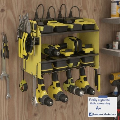 Dual-Shelf Power Tool Organizer with Charging Capability - Heavy Duty Rack