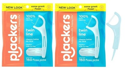 300 Count Cool Mint Plackers Twin-Line Dental Floss Tooth Picks Oral Flossers