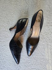 VINTAGE Delman 'Princess A' Navy Alligator Print Leather Pumps NOS Womens Sz 6