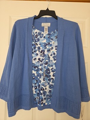 Alfred Dunner Blue and White Floral Sweater and Blouse Women's Size PXL