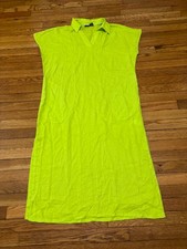 Tahari Womens Dress Size Large Neon Green Linen Rayon Midi Pockets Sleeveless