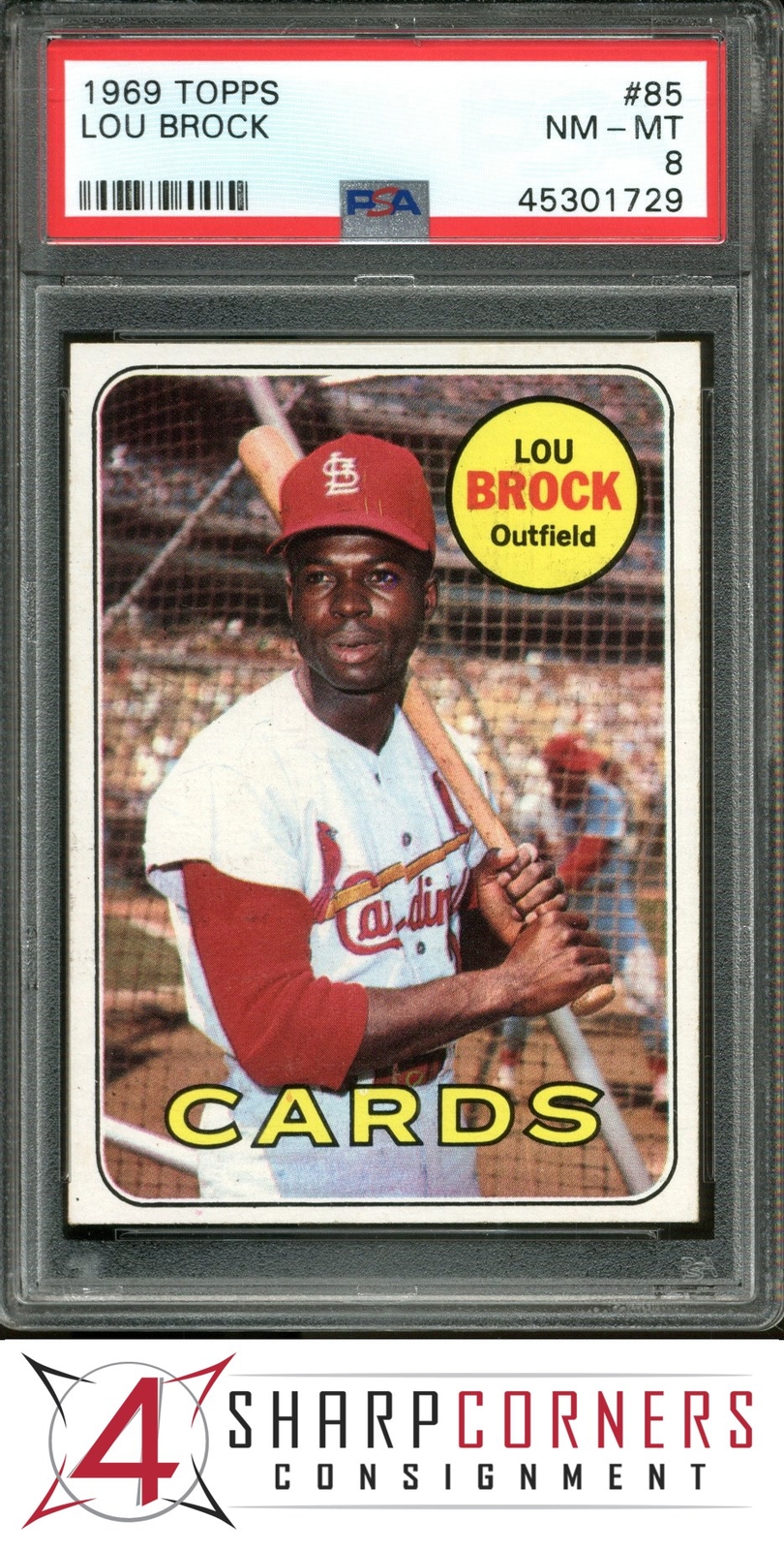 1969 TOPPS #85 LOU BROCK CARDINALS HOF PSA 8