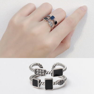 Doppel Ring 48 - 54 verstellbar Silber 925 Geschwärzt Damen Geometrische