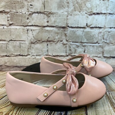 Panda Ninjia Girls Pink Bow Faux Pearl Studded Adjustable Dress Flat Shoes 3Y