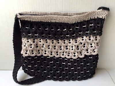 Hdmade Soda Can Pop Tops Tabs Black Grey Crochet Crossbody