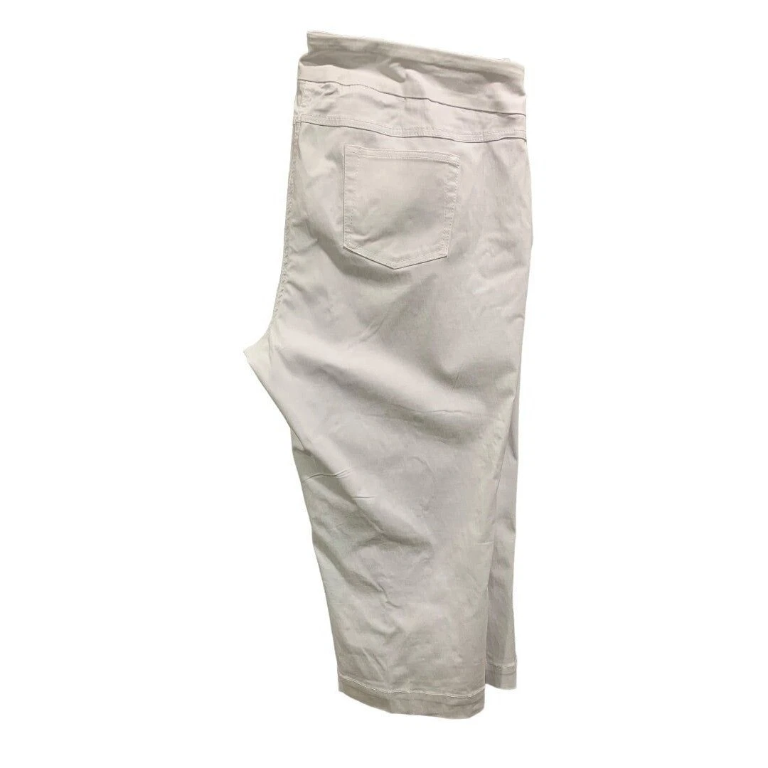 Size 20W Slim-Sation Womens Off White Pull On Pants Crop Capri Stretch Fabric