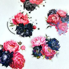 Holographic Black Red Flower Stickers Junk Journal Collage Scrapbooking