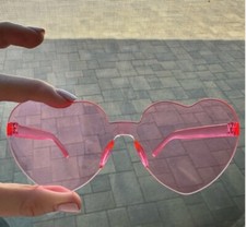 Unbranded Women Girls Transparent Pink Arms Heart Shaped Lens Glasses Sunglasses