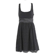 Pretty Good Sz S Black Lace Overlay Fixed Sash Belt Cotton Nylon Poly Dress