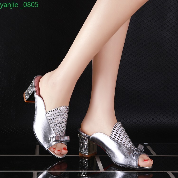 PANTOFOLA D’ORO Sandali donna strass punta aperta scarpe fiocco tacco a blocco ciabatte moda tg