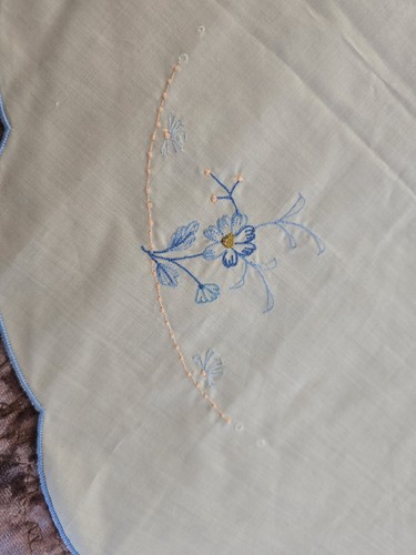 Vintage Beige mit Blau Hand Bestickt Blumen Oval Tischdecke 64"× 82" - Bild 7 von 13