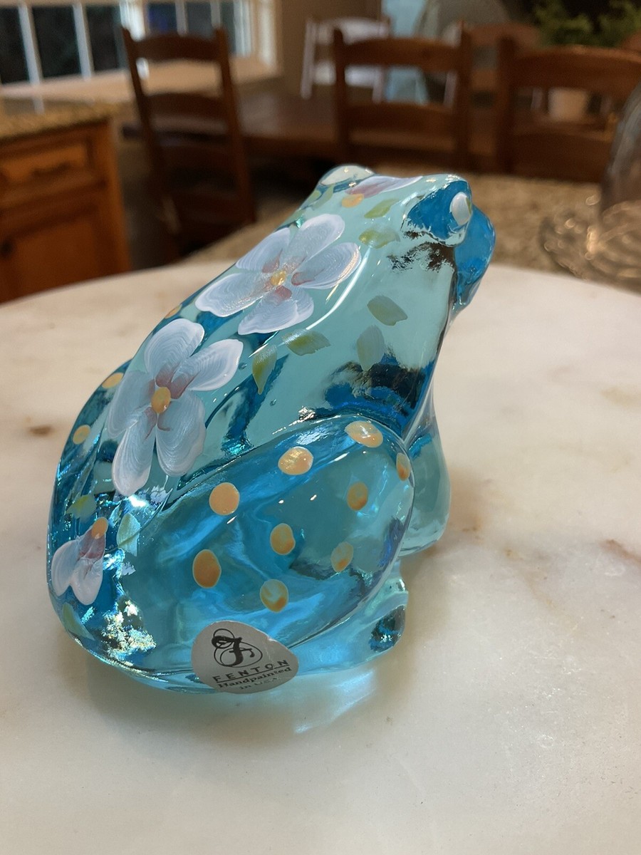 Vintage Fenton Art Glass Frog Blue Hand Painted Signed & Original