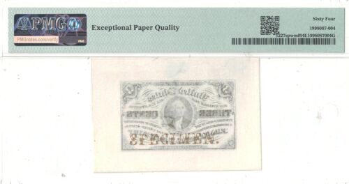 3rd Issue 3 Cents Fractional Currency Specimen PMG-64 EPQ Fr-1227spw - Picture 3 of 3