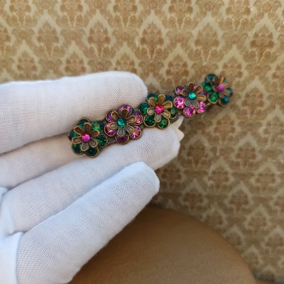 Michal Negrin Hair Clip Deep Green Pink Colorful Flowers  display picture 1