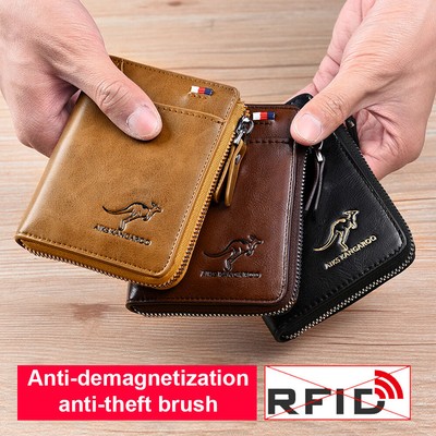Mens Leather Wallet RFID Blocking Purse Credit Card Holder Coin Zipper Anti Scan