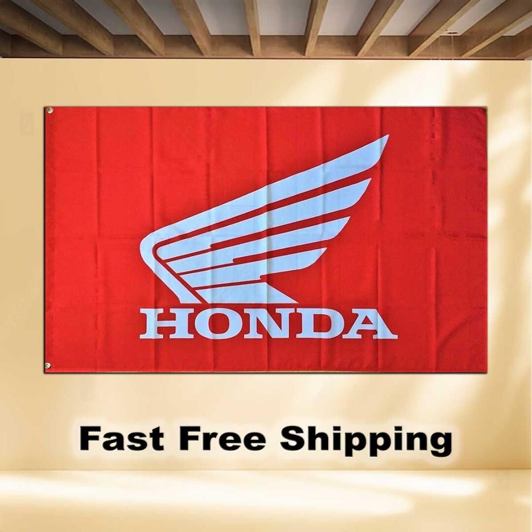 Bannière Drapeau Honda Wing Moto USA Grand 150 CM - Noir Et Rouge, Fabriqué En Allemagne