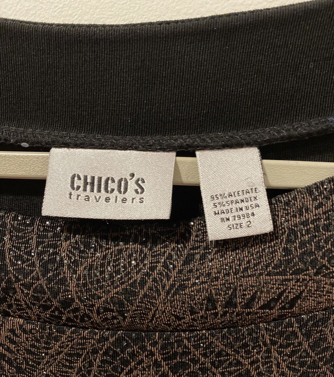 Chico's Size 2 Women's Black Brown Special Occasion Top LS