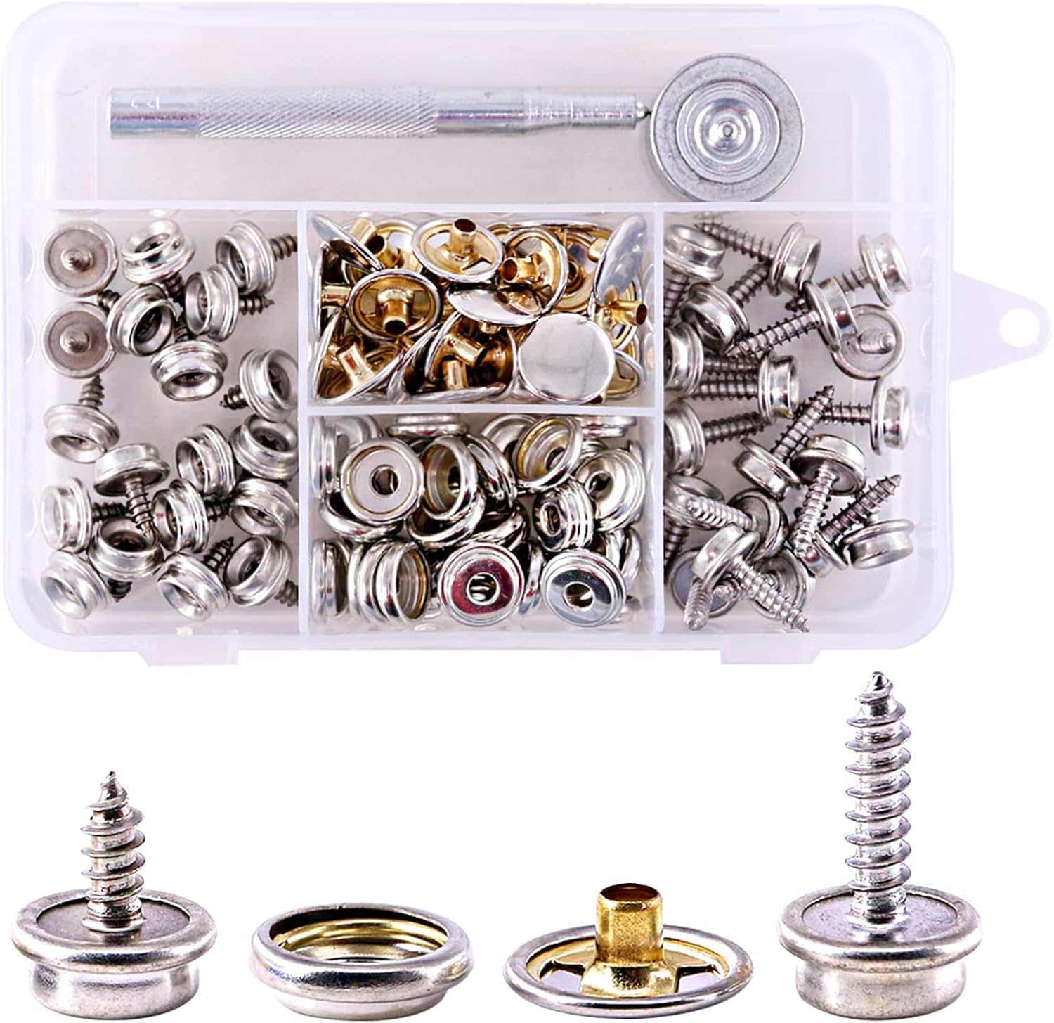 120Pcs Silver Fastener Screw Snaps with Snap Setting Tool Kit for DIY Crafting