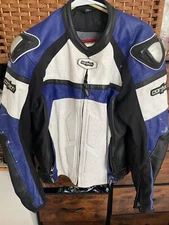 Cortech Adrenaline Motorcycle Jacket leather White Blue zip up Mens Large 44