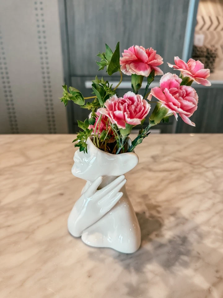 Jarrón facial pequeño de cerámica blanca - Jarrón con cabeza de mujer - Jarrones para arte facial - Cuerpo de mujer  Foto 3 de 4