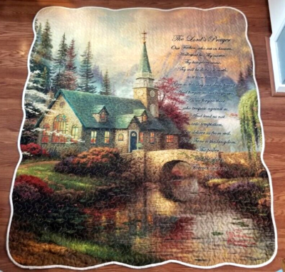 The Lord's Prayer Thomas Kinkade Quilted Throw Blanket - 50" X 60", Officially Licensed