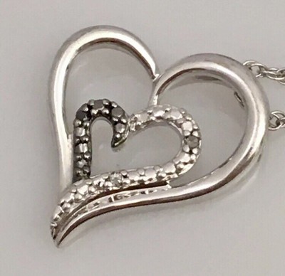 Nachlass s/w Diamant Herz Sterling Silber 925 Anhänger