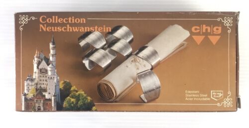 Collection Neuschwanstein Stainless Steel Napkin Serviette Rings Set Of 6, NEW - Foto 1 di 6