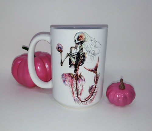 Mermaid skeleton mug, mermaid mug, skeleton mug, mermaid coffee mug,15oz mug. - Picture 6 of 7