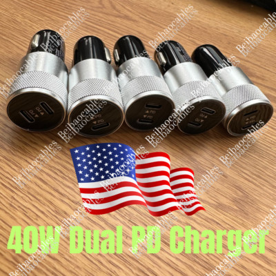 Car Charger 40W Dual PD USB-C Fast Adapter For iPhone 15 14 13 12 11 Pro Max XR