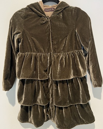 Mustard Pie Velour/Velvet Jacket Coat Dark Olive Ruffle Girls Sz 8