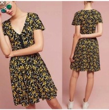 MAEVE Black Yellow Floral Corset Short Sleeve Mini Dress Size M