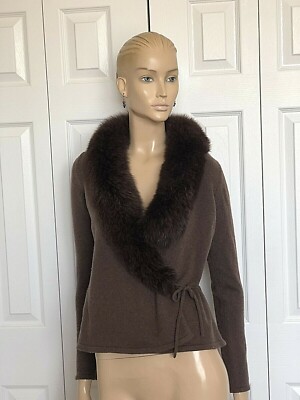 トップス Cashmere Fur Cardigan lidnm AGNONA 100% CASHMERE FOX FUR SHAWL COLLAR CARDIGAN- SWEATER SIZE S