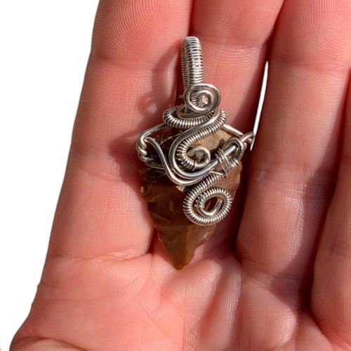 Crazy Unique Silver Spiral Wire Wrap Jasper Arrowhead Tribal Pendant Jewelry - Picture 7 of 9