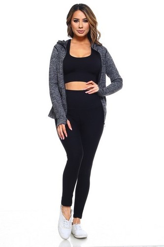 Women's Seamless Athletic Jacket w Hood Hoodie Zip Up CHARCOAL Sz. MEDIUM/LARGE - Picture 4 of 7