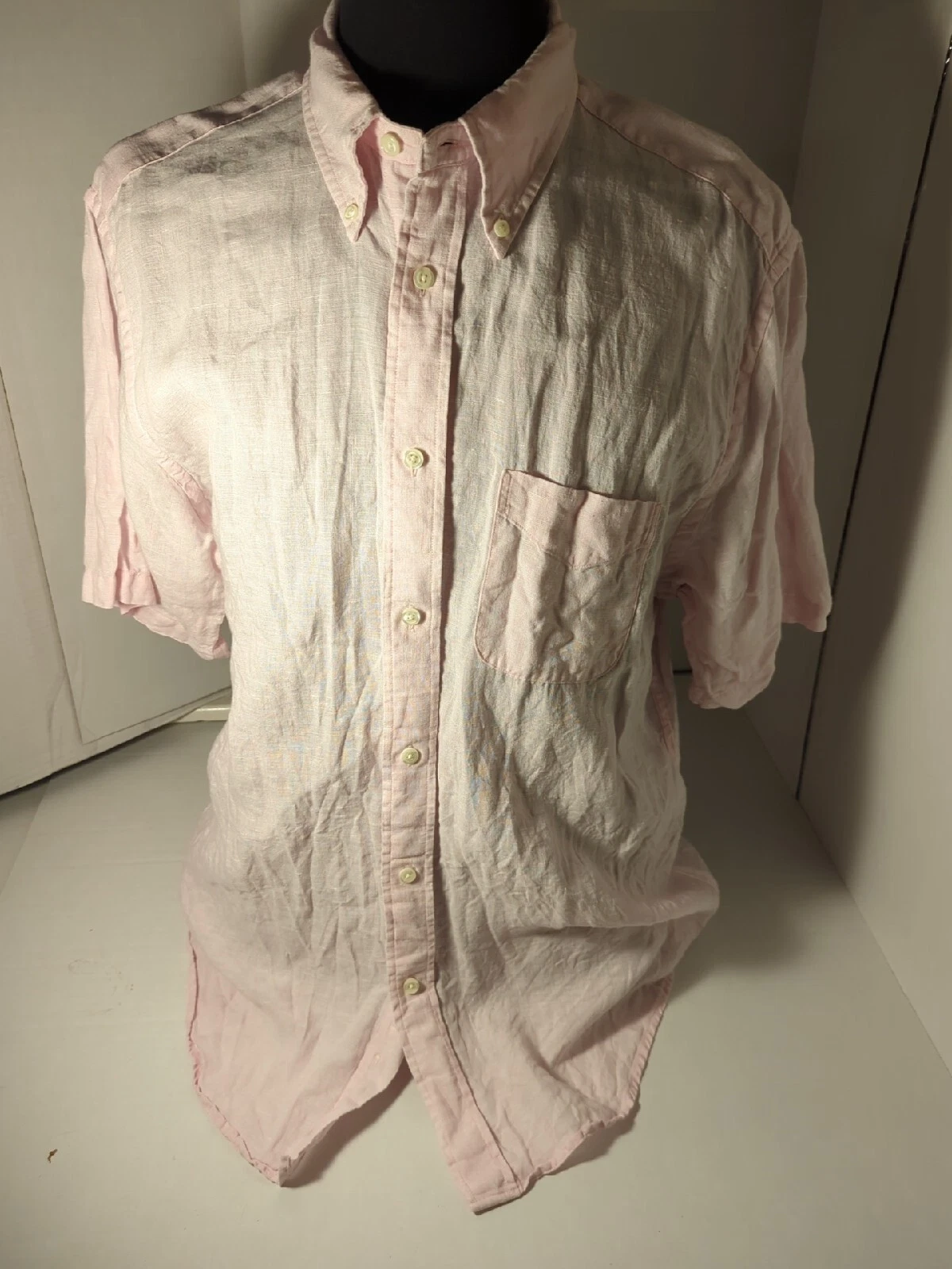 Brooks Brothers Pink 100% Linen Short Sleeve Button Down Shirt XL