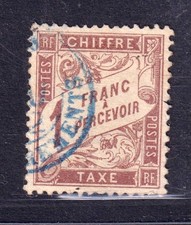 💎 TAXE DUVAL No25 - 1F MARRON - COTE 150 E  / SIGNE CALVES /CACHET BLEU 💎
