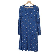 Old Navy Womens XL Blue Floral Long Sleeve V-Neck Midi Jersey Dress