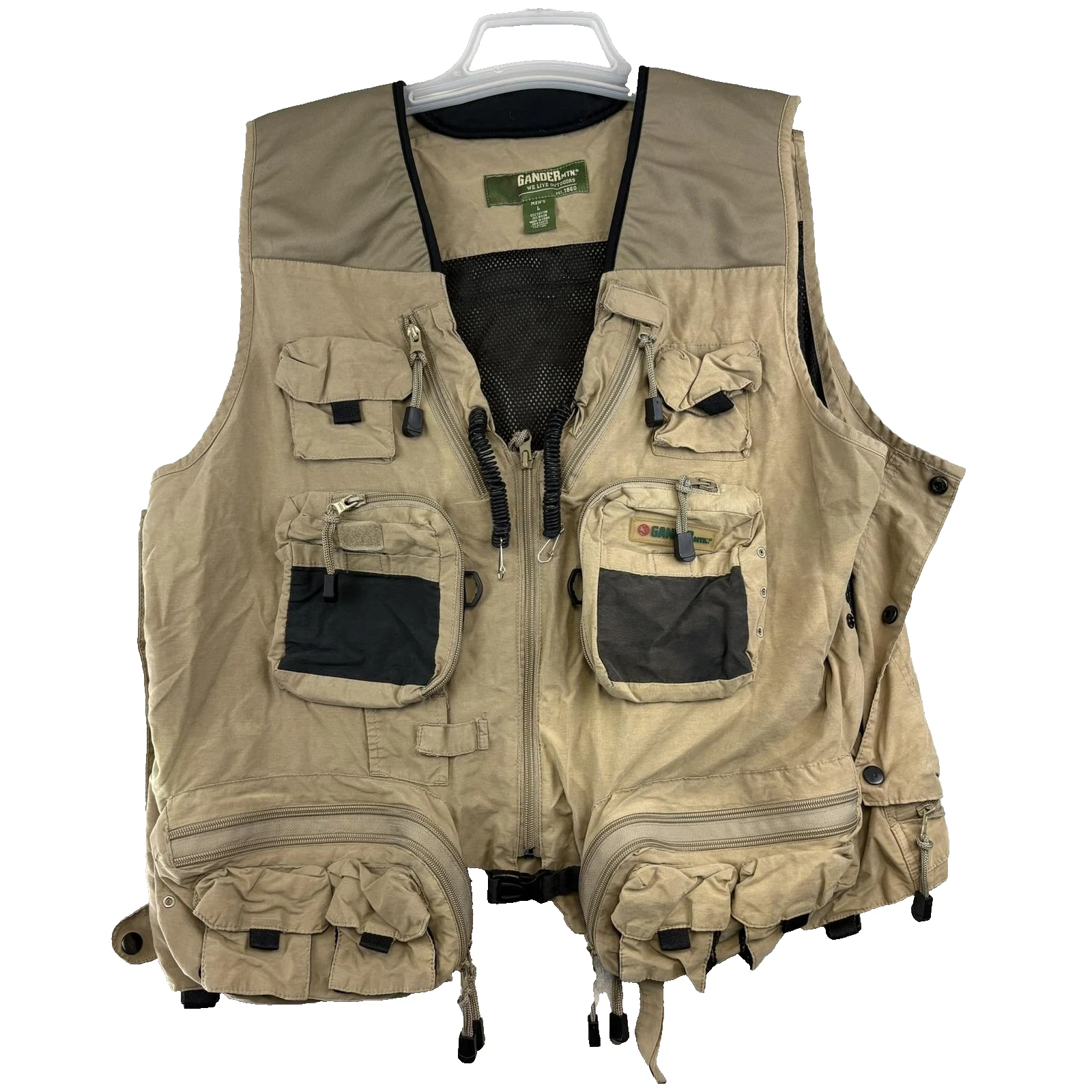 Gander Mountain Fishing Vest Men's Large Tan Multi Pocket Outdoor Utility Gear