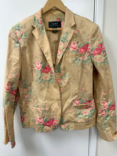 Lauren Ralph Lauren Beige Floral Blazer Jacket Button Front Pockets Womens 12