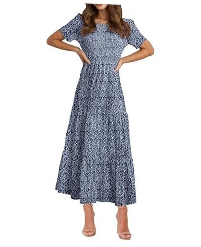 Women Casual Short Sleeve Crew Neck Summer Dress Bohemian Floral Printed