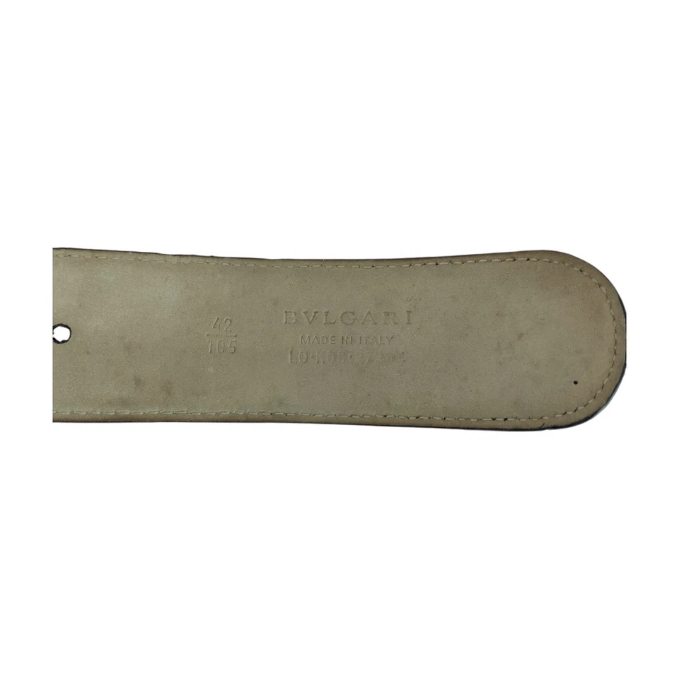 BVLGARI Circle Logo Cinturón Hebilla Negro Negro Plata Hardware Cuero Foto 3 de 4