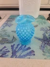 Fenton Blue Opalescent Hobnail Bud Vase 4”