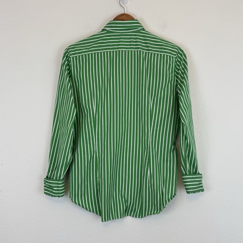 Ralph Lauren Sport Kids Shirt Green Striped Button Down Sz 14 Crest Patch Preppy - Picture 2 of 12