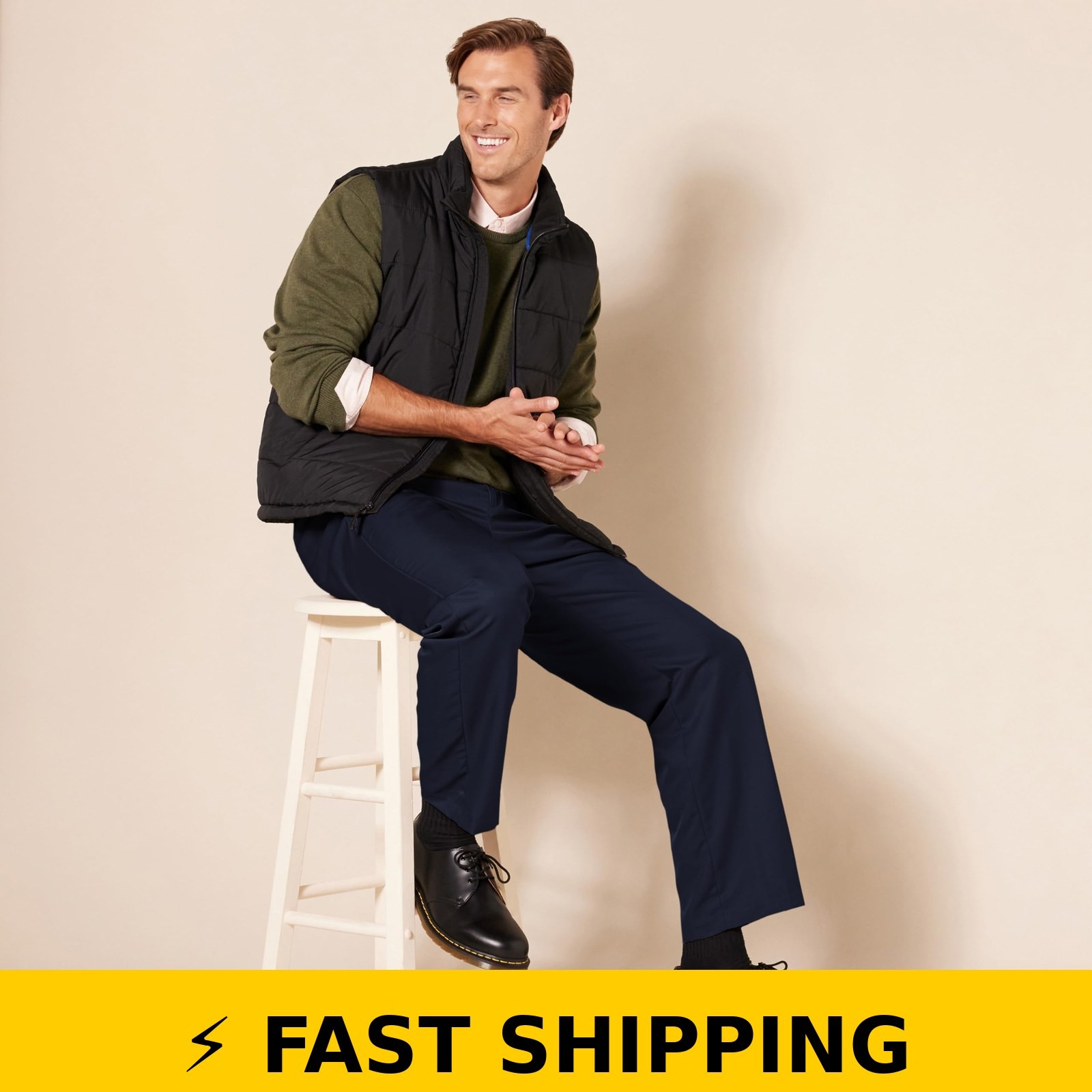 Amazon Essentials Men's Classic-Fit Expandable-Waist Dress Pants, Navy image 7